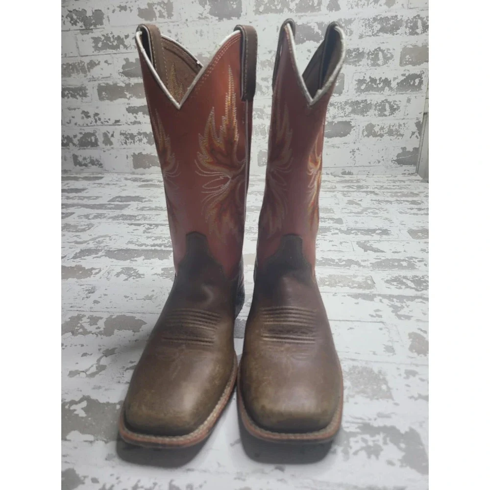 Justin 302JR Kids Cowboy Boots Size 2.5D Western‎ Orange/Brown